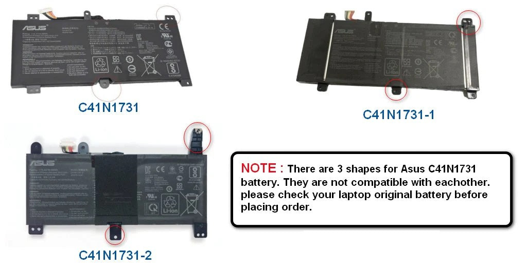 ASUS C41N1731 TYPE-2 - C41N1731 TYPE-2 Original Laptop Notebook Battery (1 Yr Warranty)