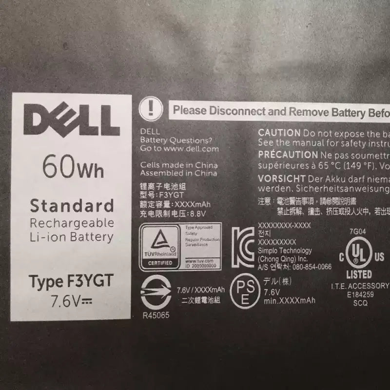DELL F3YGT - F3YGT Original Laptop Notebook Battery (1 Yr Warranty)