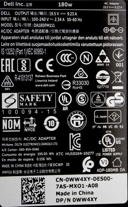 DELL LAPTOP CHARGER 180W 19.5V 9.23A GENUINE Original ( 7.4 MM ) ( 1 Yr Warranty ) DP/ N : CPFWH