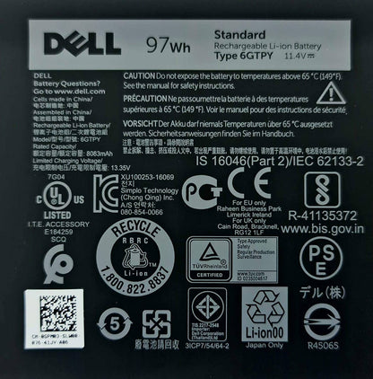 DELL 6GTPY - 6GTPY Genuine Original Laptop Notebook Battery (1 Yr Warranty)