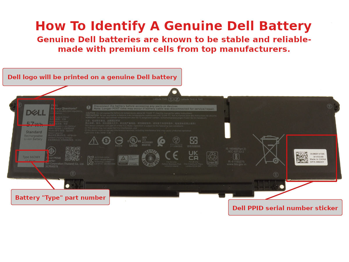 DELL Latitude 7340 - 3 cell 66DWX 57Wh Genuine Original Laptop Notebook Battery ( 1 Yr Warranty )