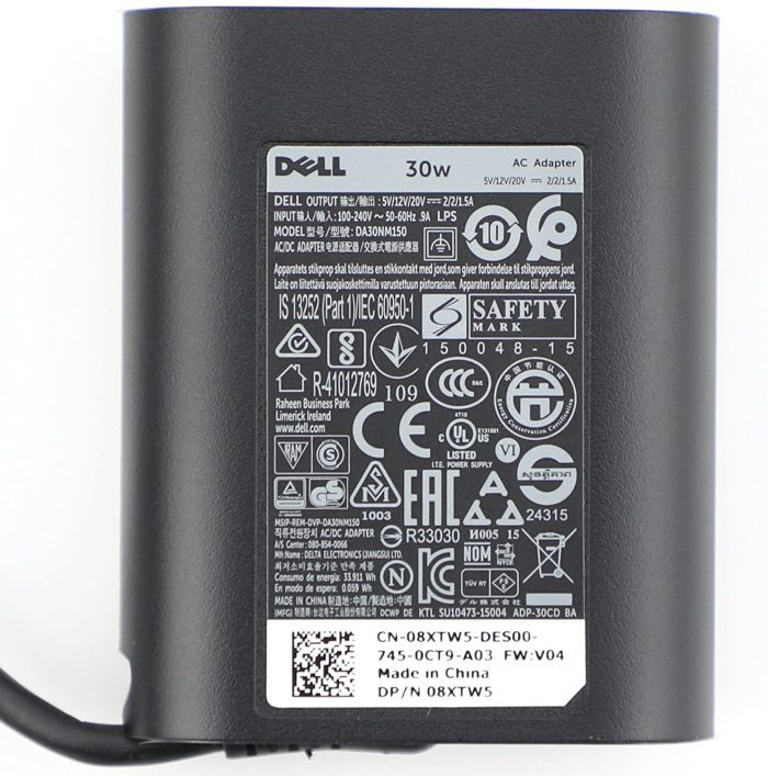 Dell Original 30W USB-C AC Adapter Laptop Charger ( Type - C ) ( 1 Yr Warranty ) D/PN : 0RVR9