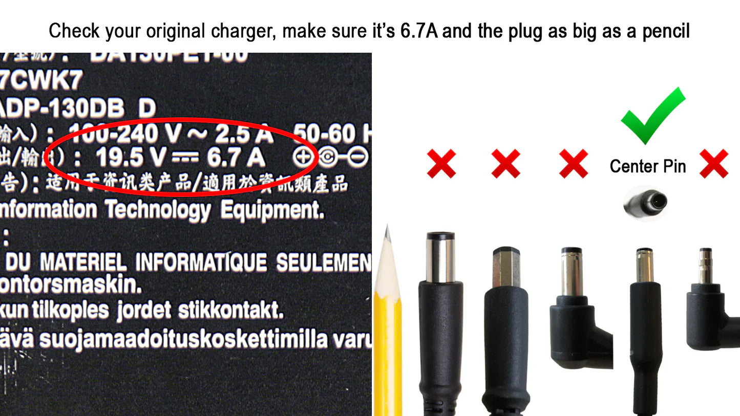 DELL LAPTOP CHARGER 130W 19.5V 6.7A GENUINE Original ( 4.5 MM ) ( 1 Yr Warranty )