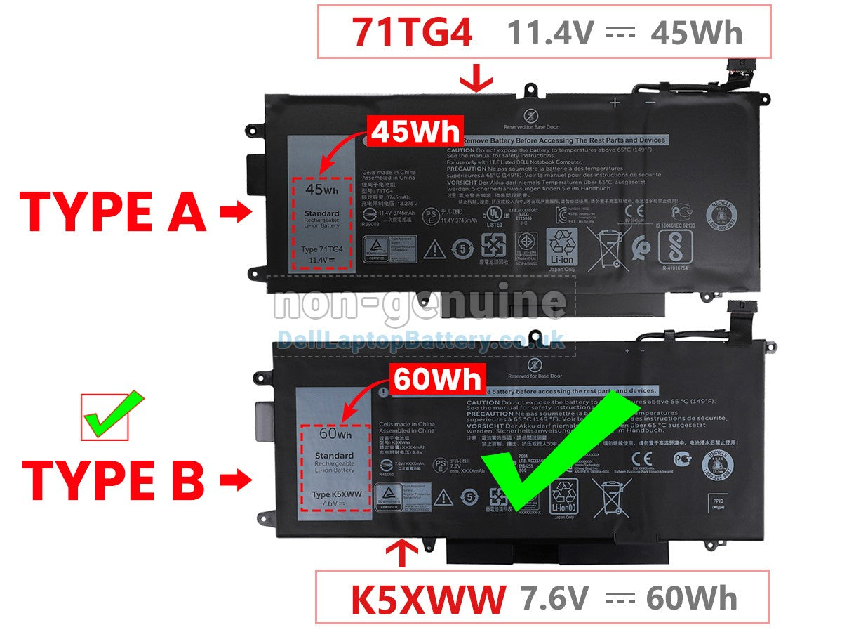 DELL 71TG4 CFX97 K5XWW 725KY 6CYH6 P29S P29S001 - K5XWW Genuine Original Laptop Notebook Battery ( 1 Yr Warranty )