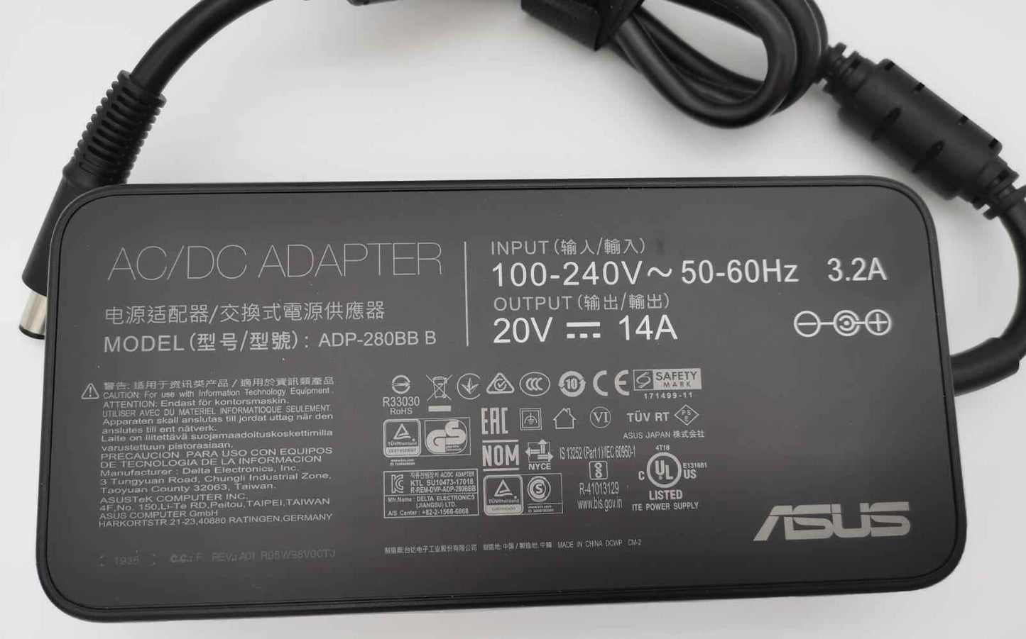 ASUS Laptop Charger 280W 20V 14A Original Adapter (7.4 mm x 5.0 mm) (1 Yr Warranty) (Power Cord Included) Model No : ADP-280EB F