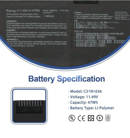 ASUS X580GD - C31N1636 Original Laptop Notebook Battery (1 Yr Warranty)