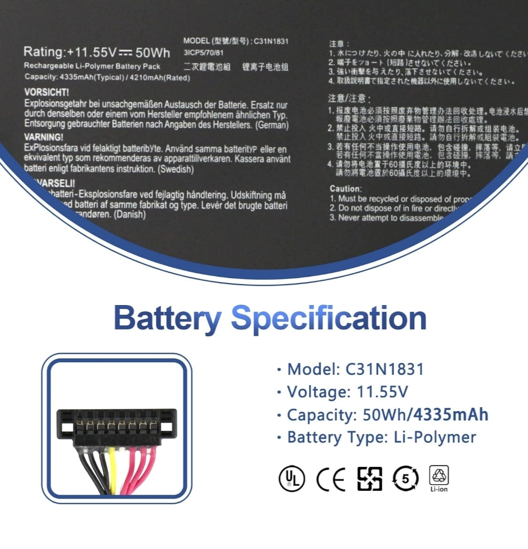 ASUS PE574FA - C31N1831 Original Laptop Notebook Battery (1 Yr Warranty)
