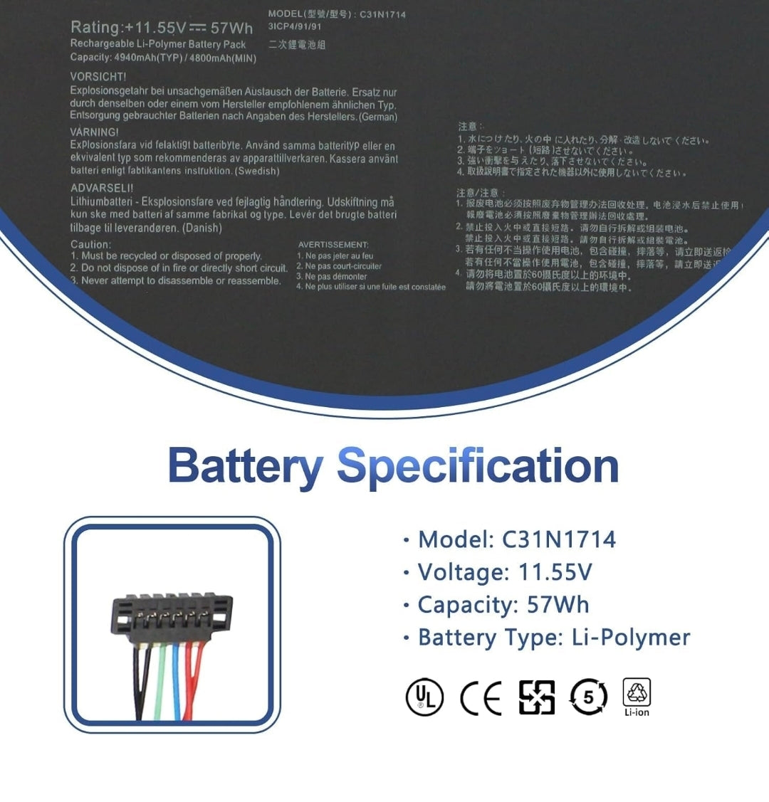 ASUS UX461UN - C31N1714 Original Laptop Notebook Battery (1 Yr Warranty)