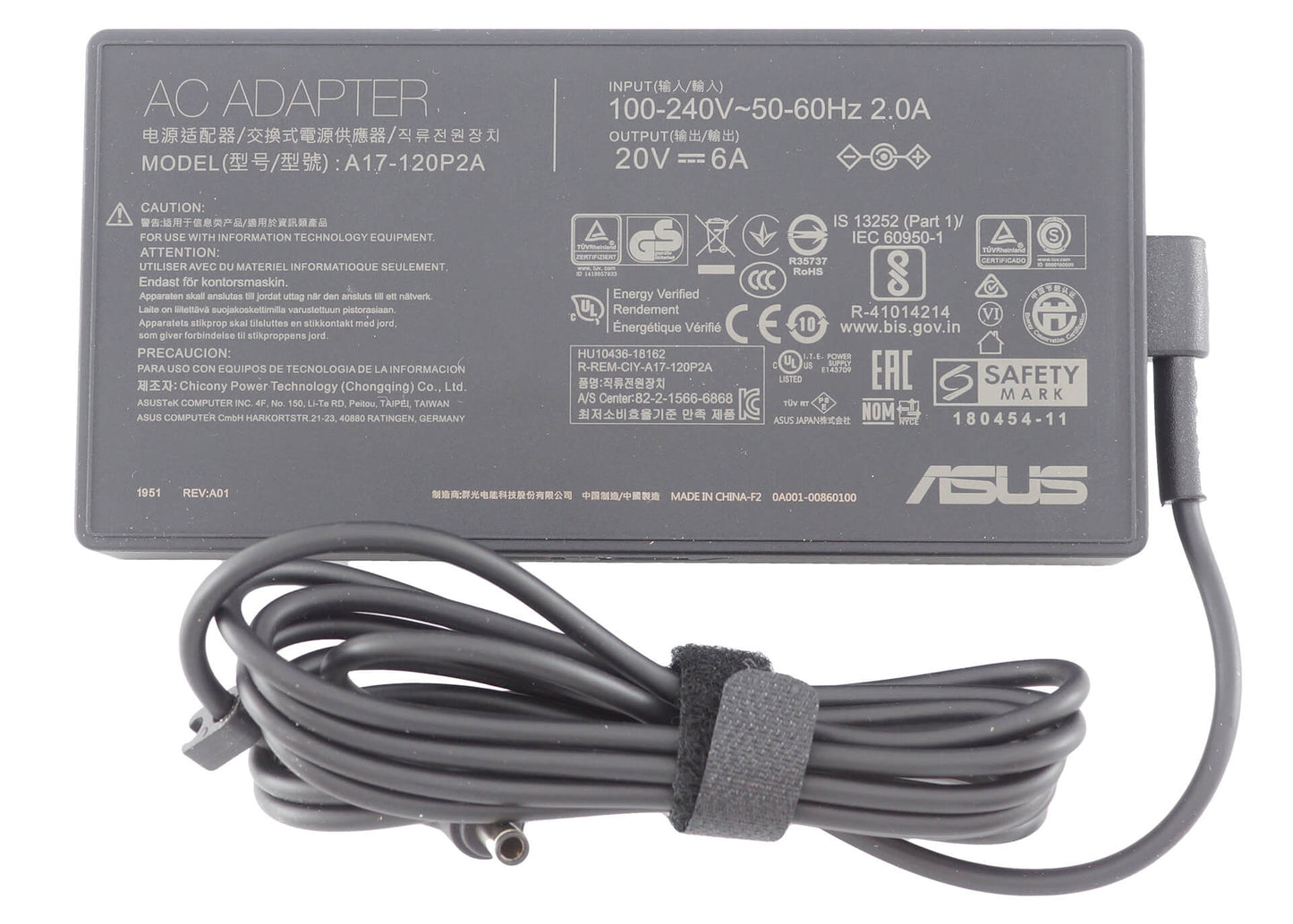 ASUS Laptop Charger 120W 20V 6A Original Adapter (6.0 mm x 3.7 mm) (1 Yr Warranty) (Power Cord Included)