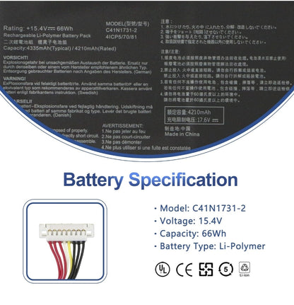 ASUS ROG Strix Scar II GL704GW - C41N1731 TYPE-2 Original Laptop Notebook Battery (1 Yr Warranty)