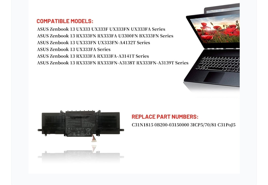 ASUS ZenBook 13 UX334FL - C31N1815 Original Laptop Notebook Battery (1 Yr Warranty)