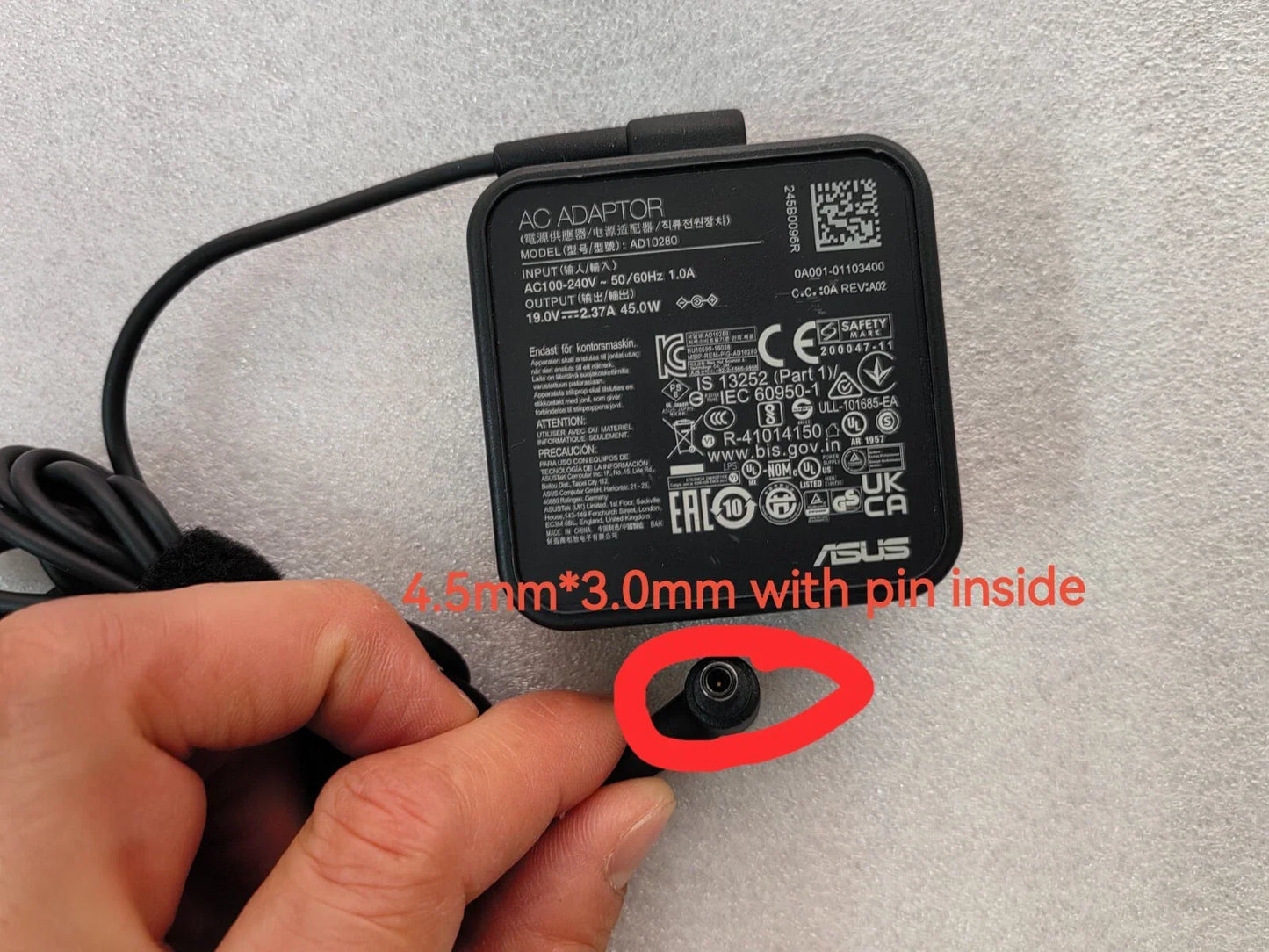 ASUS Laptop Charger 45W 19V 2.37A Original Adapter Model No: BR1104FGA (4.5 mm x 3.0 mm) (1 Yr Warranty) (Power Cord Included)