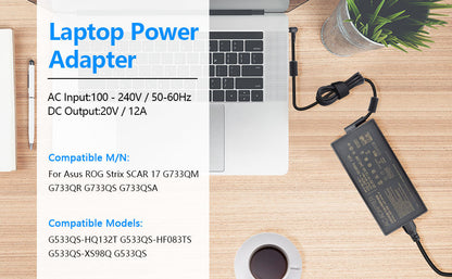 ASUS Laptop Charger 240W 20V 12.0A Original Adapter Model No: GA402NV (3.7 mm) (1 Yr Warranty) (Power Cord Included)