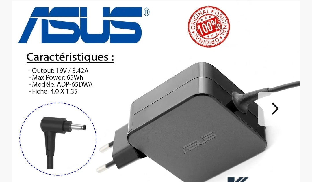 ASUS Laptop Charger 65W 19V 3.42A Original Adapter (4.0 mm x 1.35mm) (1 Yr Warranty) (Power Cord Included)