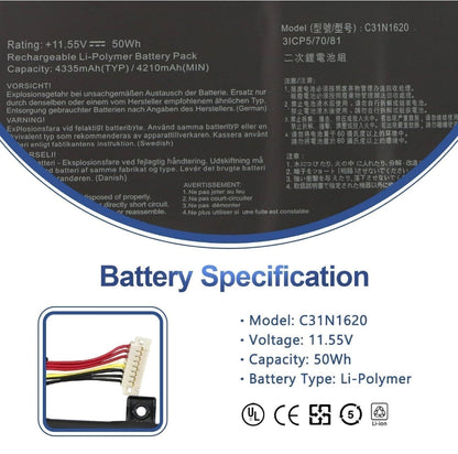 ASUS U4100 - C31N1620 Original Laptop Notebook Battery (1 Yr Warranty)
