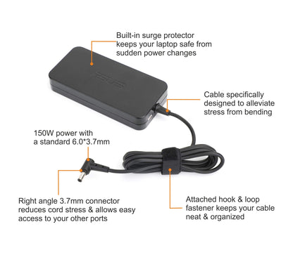 ASUS Laptop Charger 150W 19.5V 7.7A Original Adapter Model No : FX505DT-AL189T (6.0 mm x 3.7 mm) (1 Yr Warranty) (Power Cord Included)