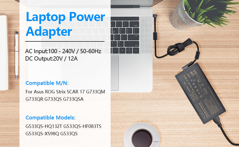 ASUS Laptop Charger 240W 20V 12.0A Original Adapter Model No: GA402XI (3.7 mm) (1 Yr Warranty) (Power Cord Included)