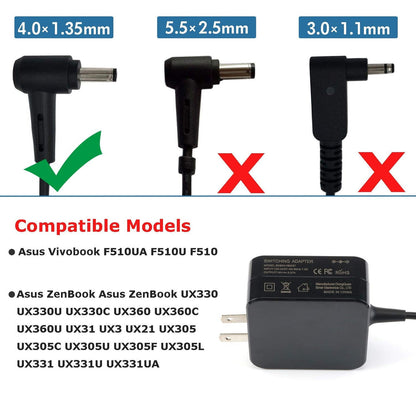 ASUS Laptop Charger 65W 19V 3.42A Original Adapter (4.0 mm x 1.35mm) (1 Yr Warranty) (Power Cord Included) Model : Asus Zenbook UX3410UF