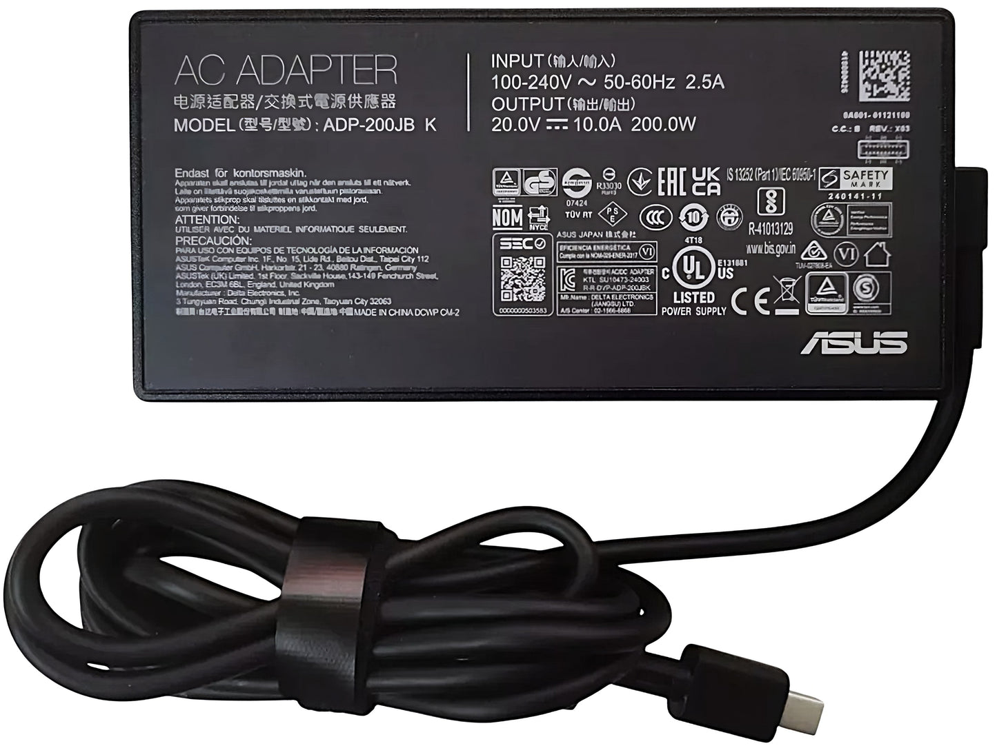 ASUS Laptop Charger 200W 20V 10A Original Adapter Model No: G512IC (Rectangle Pin) (1 Yr Warranty) (Power Cord Included)