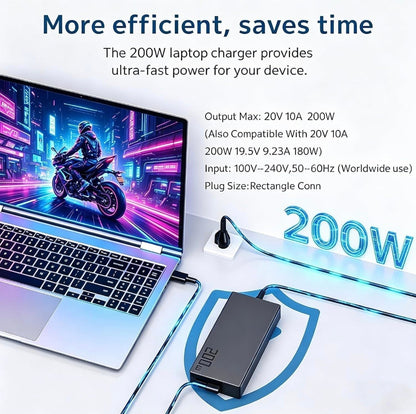 ASUS Laptop Charger 200W 20V 10A Original Adapter Model No: GZ302EAC (Rectangle Pin) (1 Yr Warranty) (Power Cord Included)