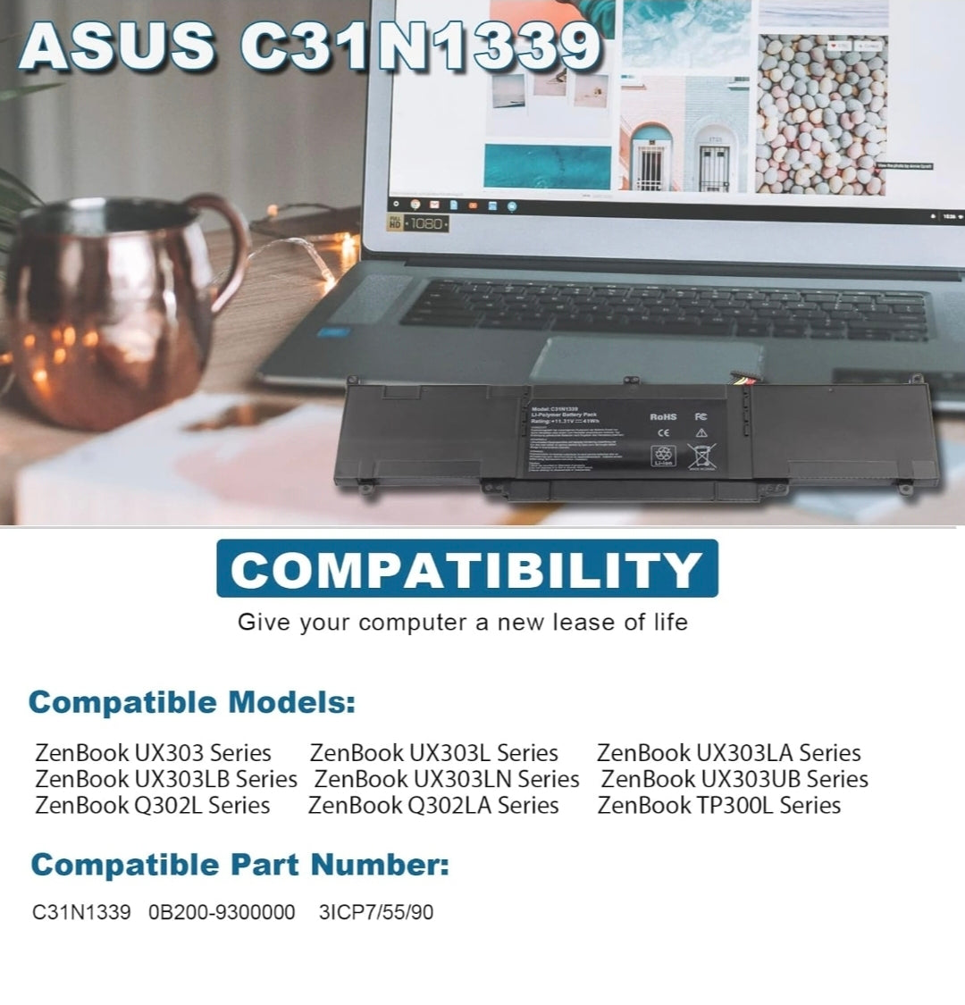 ASUS U303UA - C31N1339 Original Laptop Notebook Battery (1 Yr Warranty)
