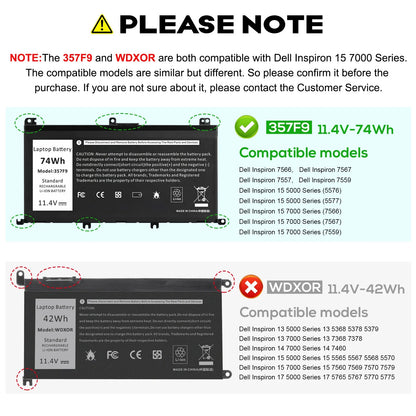 DELL P57F002 0357F9 P57F003 P57F001 – 357F9 Genuine Original Laptop Notebook Battery ( 1 Yr Warranty )