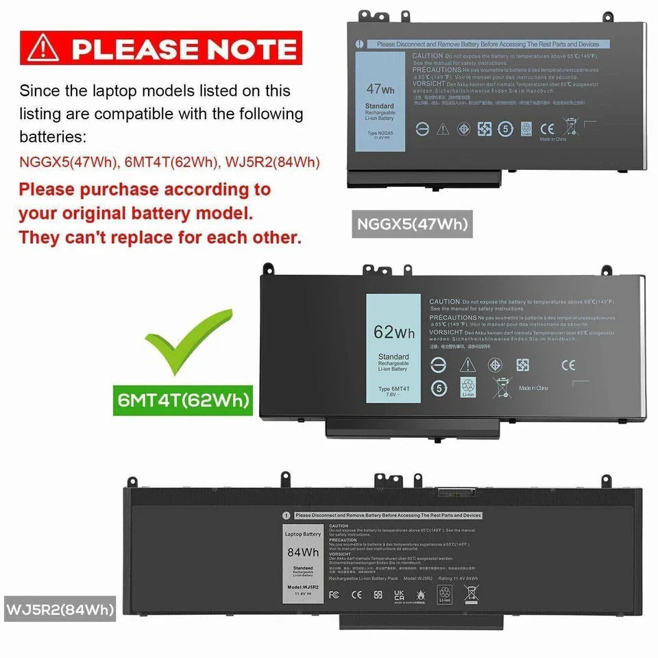 DELL 05TFCY 079VRK 0D074 0K9GVN 0RYXXH 0WYJC2 0YD8XC 1KY05 451-BBLN - 6MT4T Genuine Original  Laptop Notebook Battery( 1 Yr Warranty )