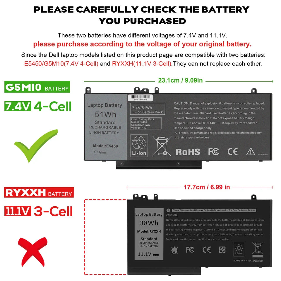 DELL HK60W 0V48RM 5XFWC  07FR5J W3DN9 0C48RM FDX8T JC5DM - G5M10 Genuine Original Laptop Notebook Battery ( 1 Yr Warranty )