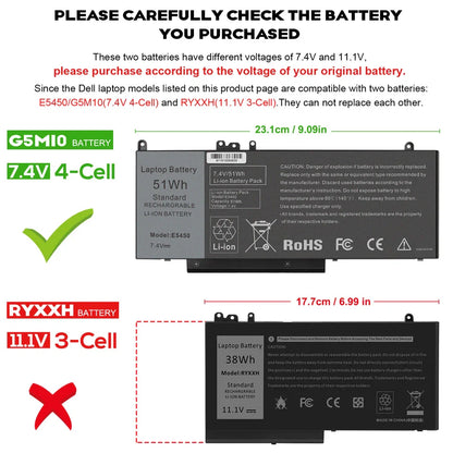DELL 79VRK  7V69Y K9GVN YM3TC R0TMP - G5M10 Genuine Original Laptop Notebook Battery ( 1 Yr Warranty )