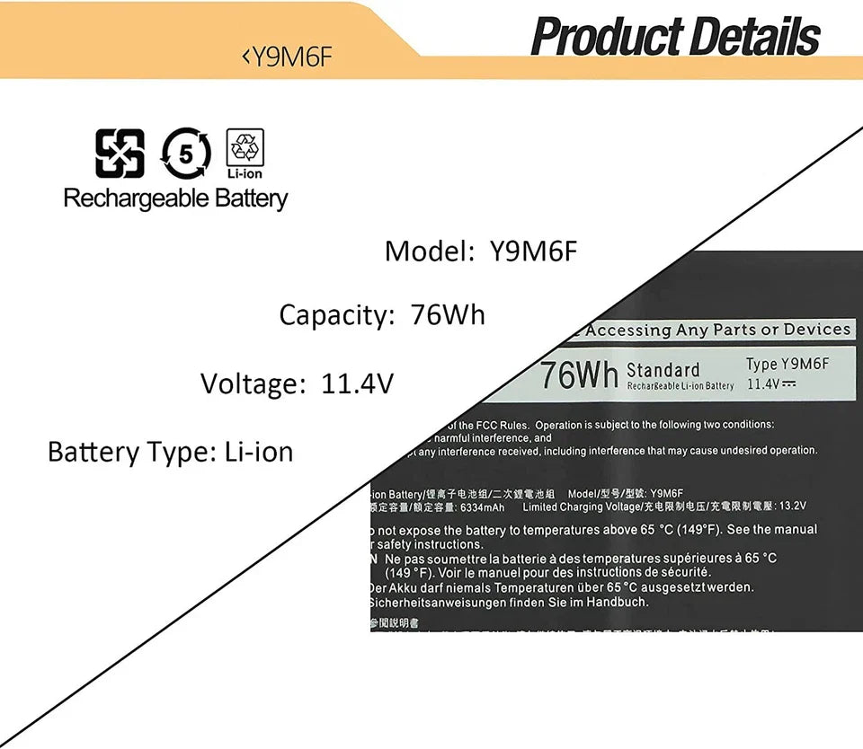 DELL ALIENWARE M17 R2 - Y9M6F Genuine Original Laptop Notebook Battery ( 1 Yr Warranty )