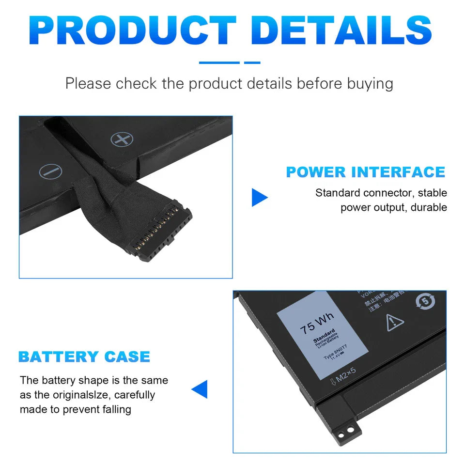 DELL FW8KR 0TMFYT TMFYT 8N0T7 P73F P73F001 - 8N0T7 Genuine Original Laptop Notebook Battery ( 1 Yr Warranty )