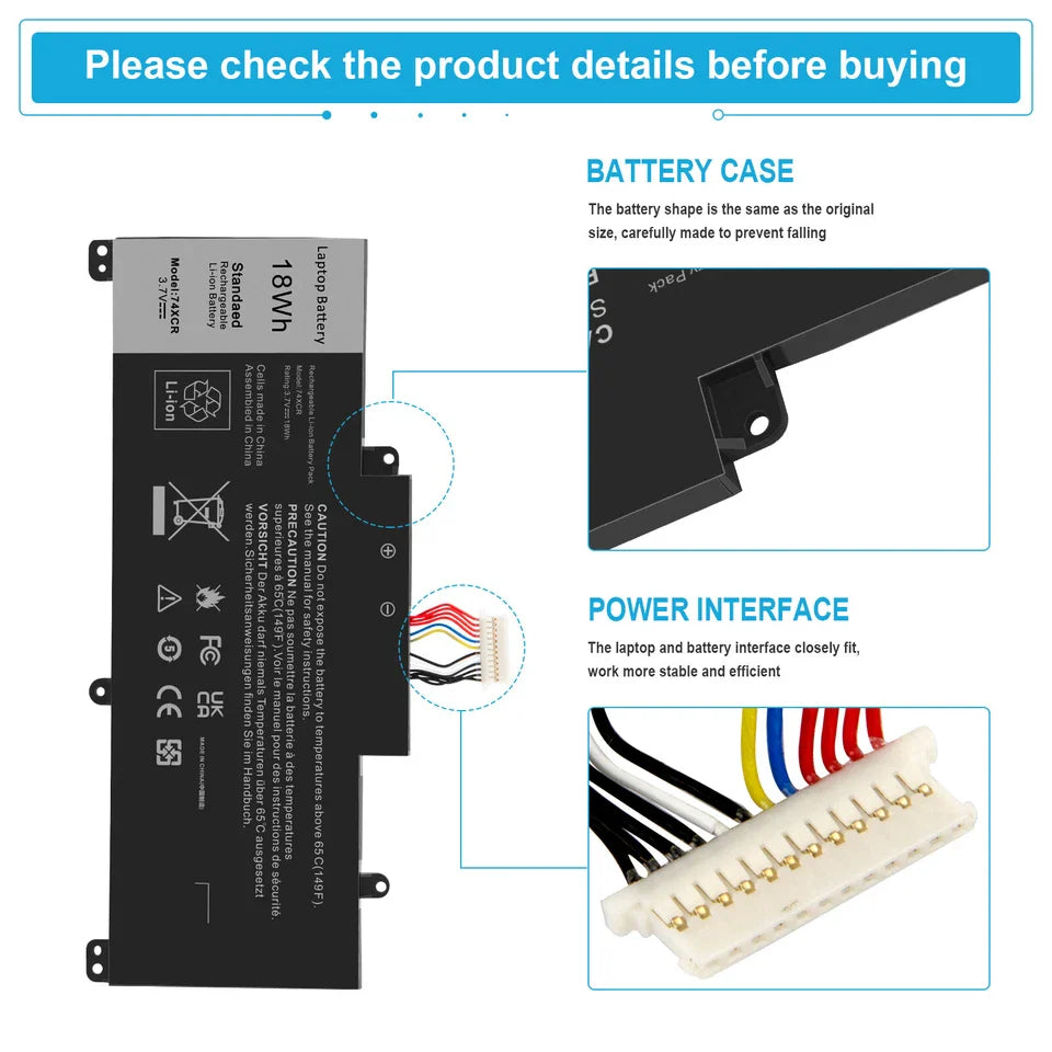 DELL X1M2Y 74XCR 074XCR - 74XCR Genuine Original Laptop Notebook Battery ( 1 Yr Warranty )
