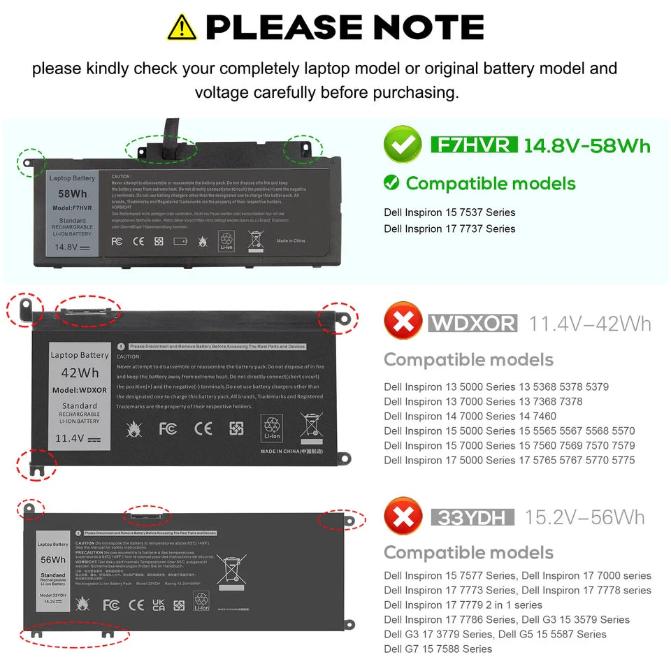 DELL Inspiron 17 I7737T - F7HVR Genuine Original  Laptop Notebook Battery ( 1 Yr Warranty )