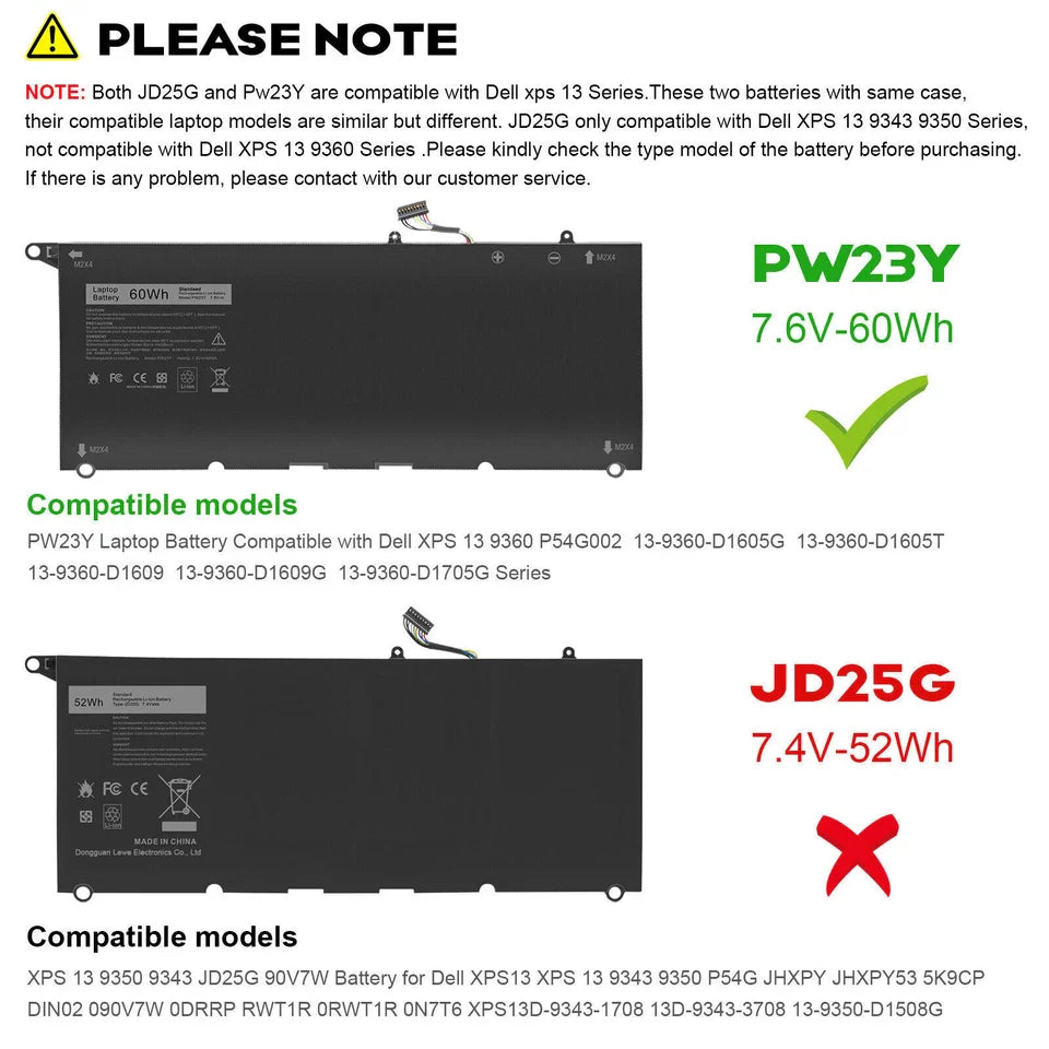 DELL XPS 13 9360 - PW23Y Genuine Original  Laptop Notebook Battery ( 1 Yr Warranty )