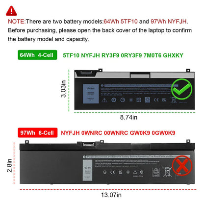 DELL 0H6K6V NYFJH 5TF10 FY2VW – 5TF10 Genuine Original Laptop Notebook Battery ( 1 Yr Warranty )