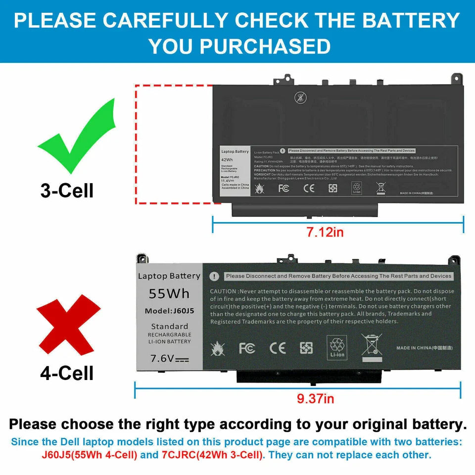 DELL Latitude 12 E7270 - 7CJRC Genuine Original Laptop Notebook Battery ( 1 Yr Warranty )