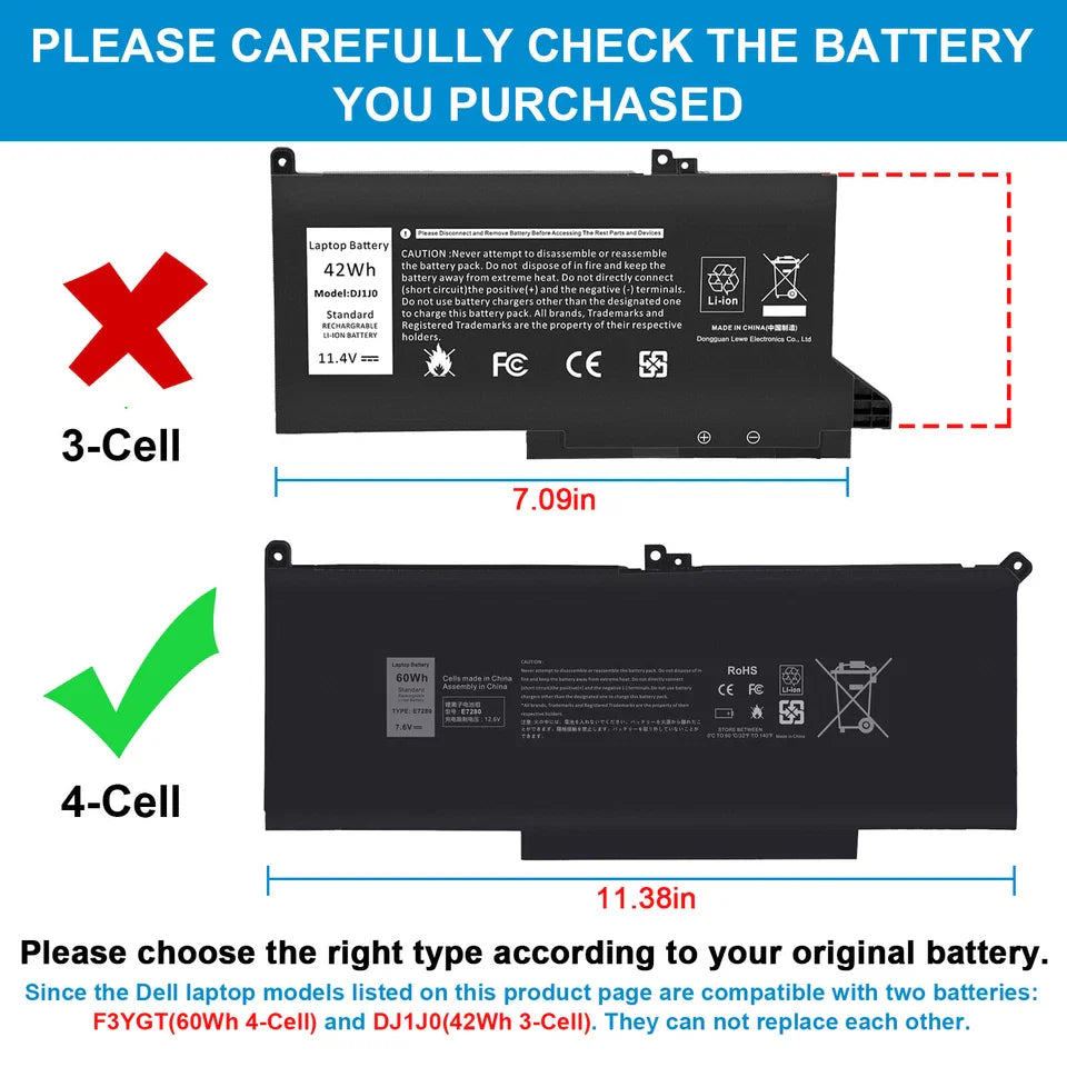 DELL Latitude 7480 - F3YGT Genuine Original  Laptop Notebook Battery ( 1 Yr Warranty )