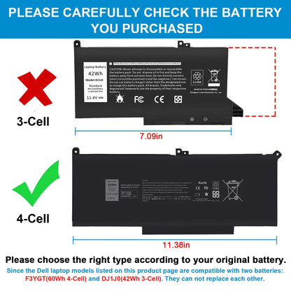 DELL Latitude 13 7390 - F3YGT Genuine Original  Laptop Notebook Battery ( 1 Yr Warranty )